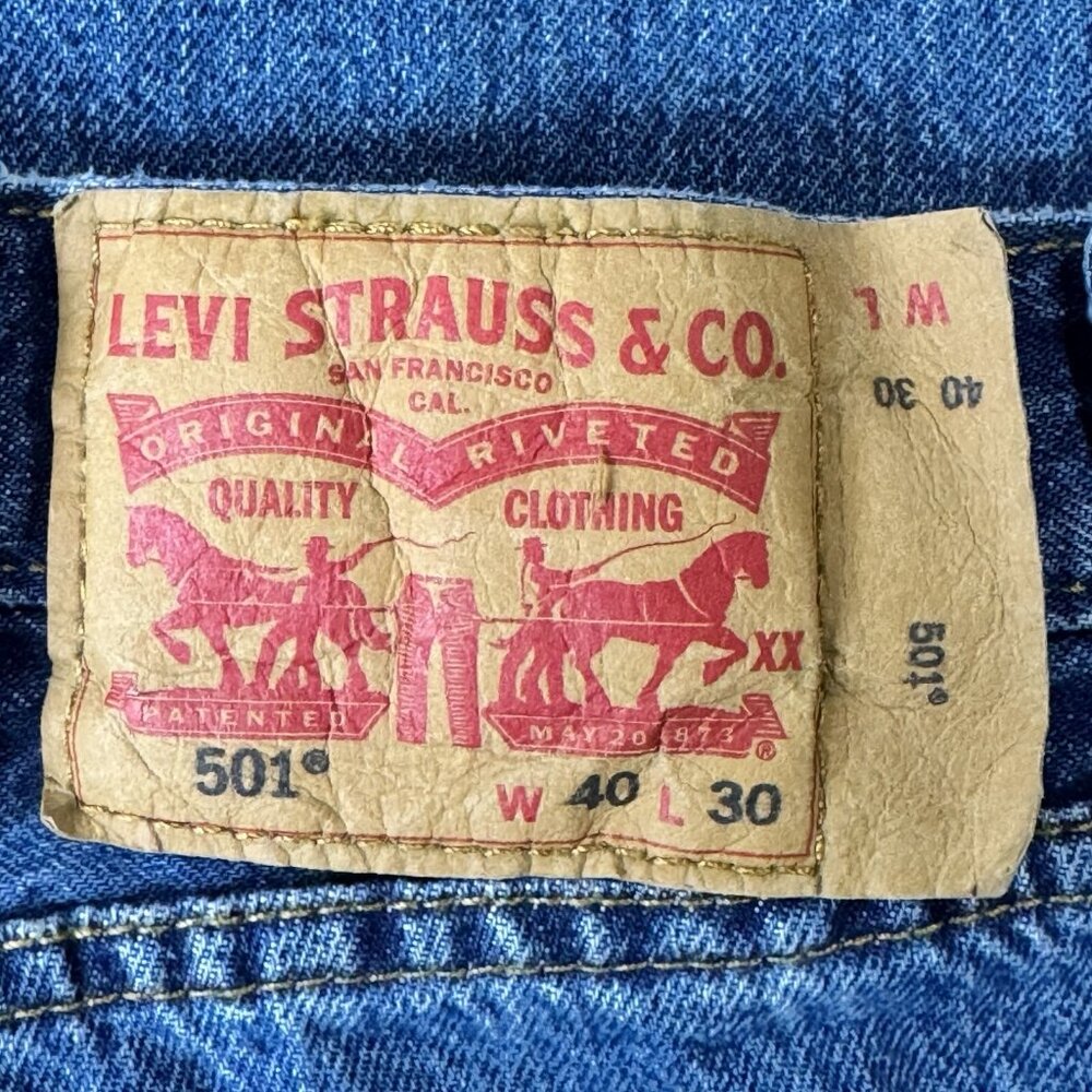 Levis Jeans Men 40x30 Blue 501 Original Fit Straight Button Fly Medium Stonewash - Picture 4 of 11